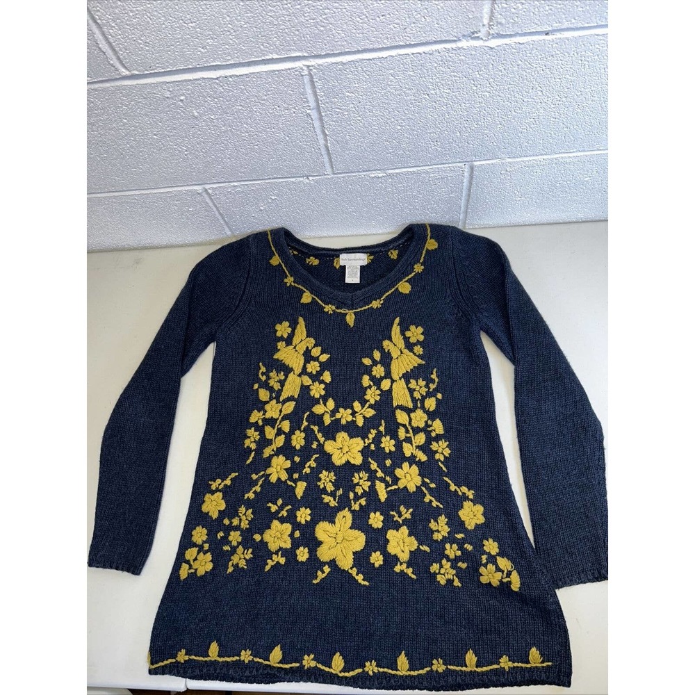 SOFT SURROUNDINGS Floral Bird Embroidered Knit Pullover Soft Sweater Size‎ Sm E1